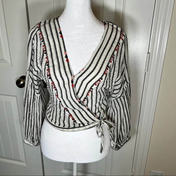 Altar'd State Tops - Altar’d State Cropped Striped Wrap Boho Top Medium
